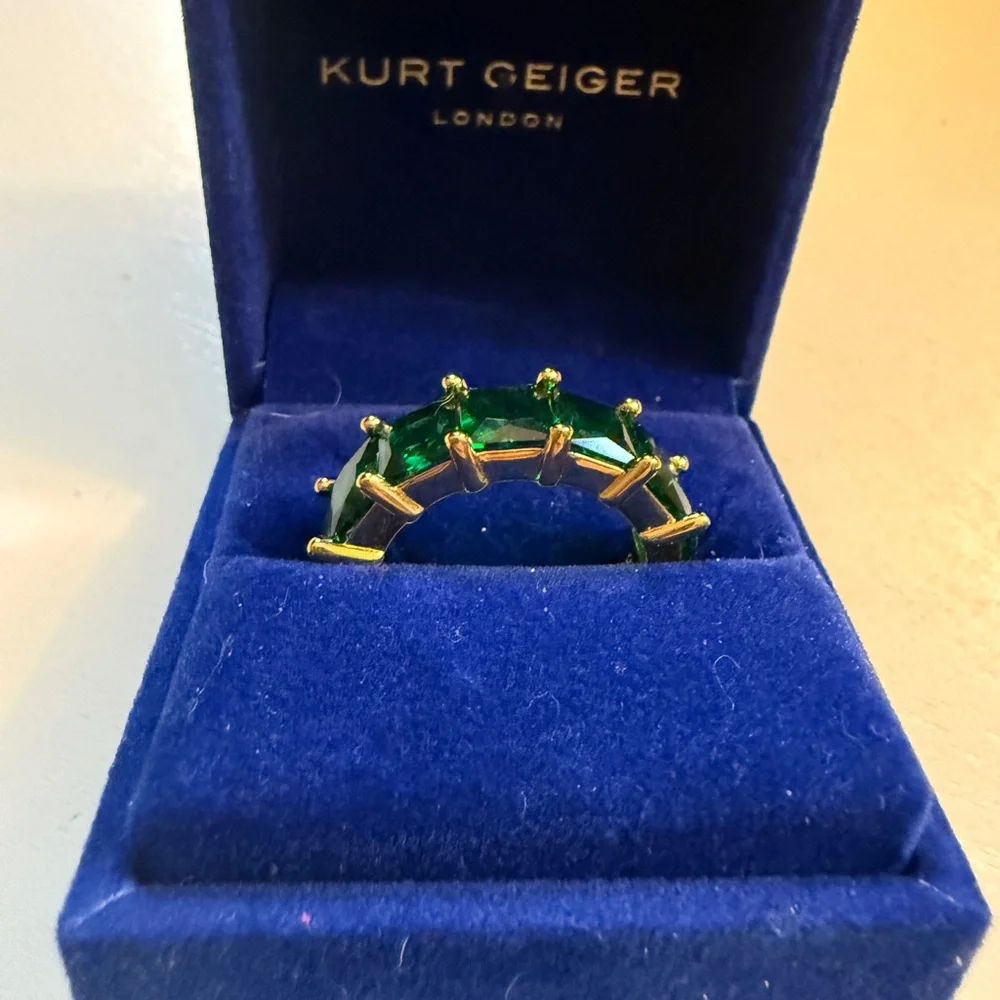Kurt Geiger Gold-Toned Ring with Emerald Green Stones - Picture 3 of 8